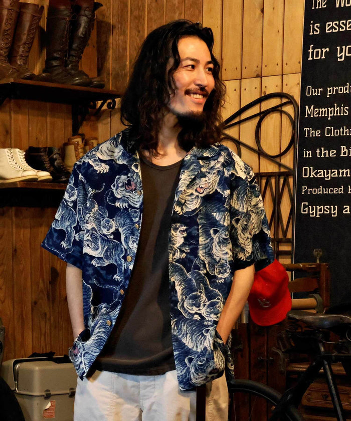GS2449926A INDIGO HUNDLED TIGER SHIRTS - INDIGO