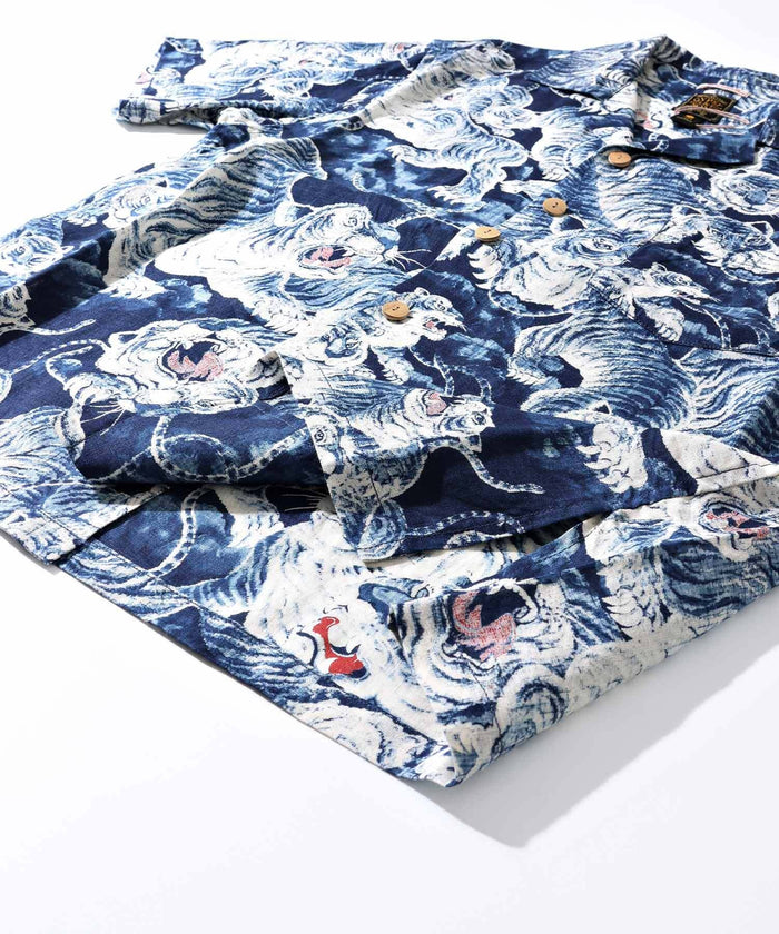 GS2449926A INDIGO HUNDLED TIGER SHIRTS - INDIGO