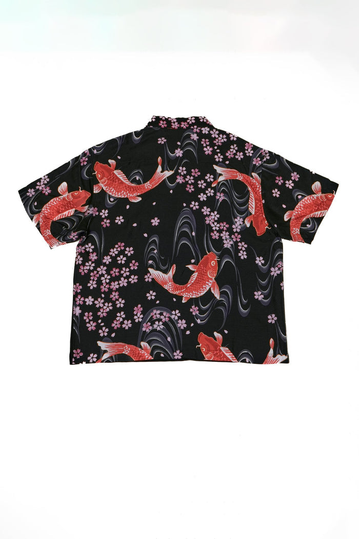 HALF ZIP ALOHA SHIRT - BLACK KOI