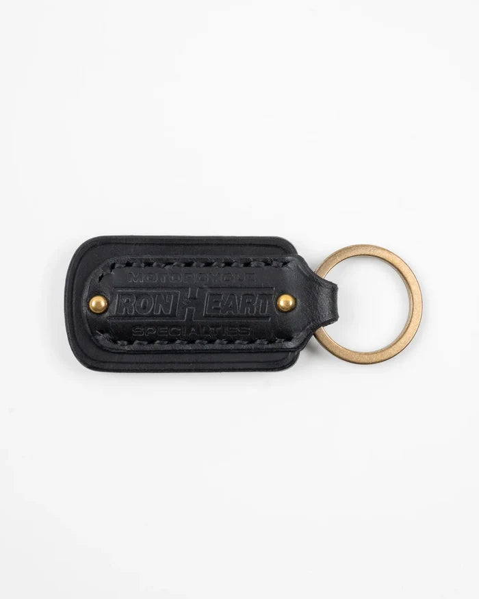 IHG-067 Buttero Leather Key Ring w/Embossed Iron Heart Logo - BLACK