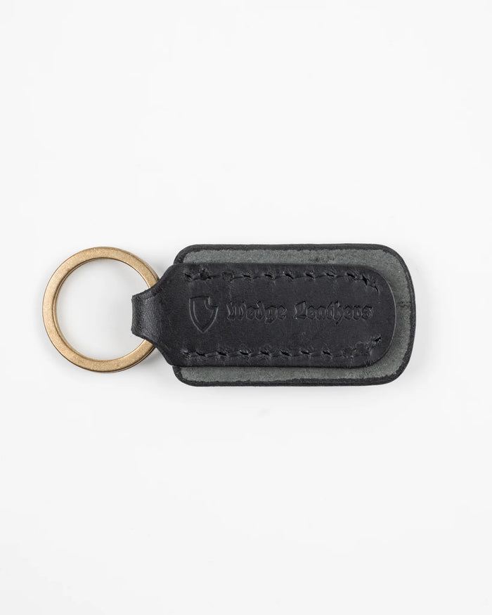 IHG-067 Buttero Leather Key Ring w/Embossed Iron Heart Logo - BLACK