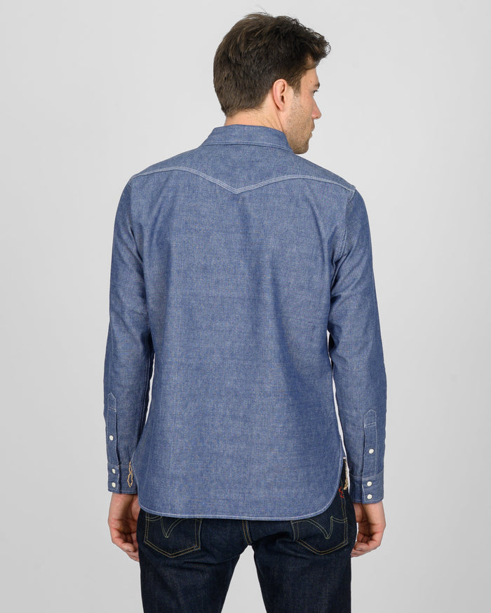 IHSH-13-BLU 10oz Selvedge Chambray Single Yoke Western Shirt - BLUE