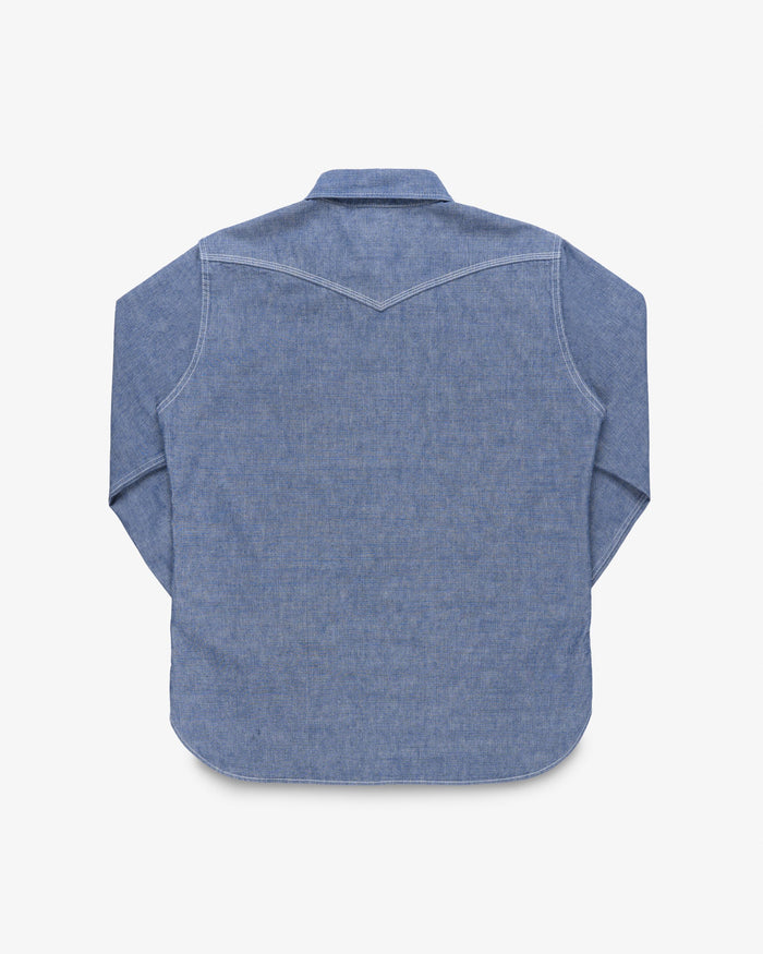 IHSH-13-BLU 10oz Selvedge Chambray Single Yoke Western Shirt - BLUE