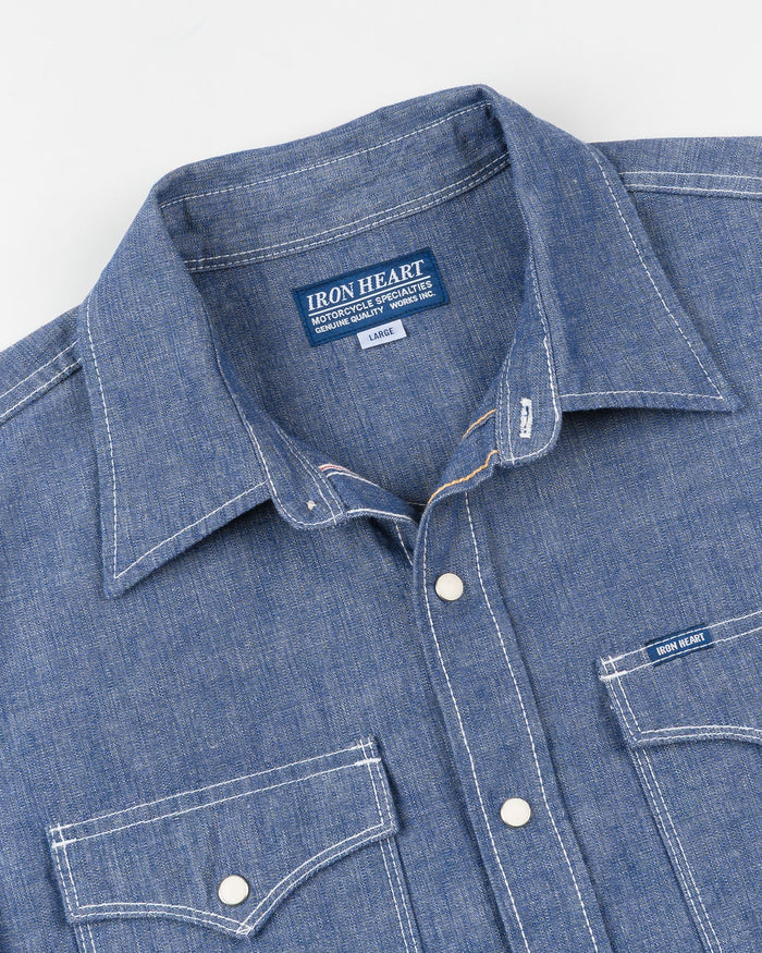IHSH-13-BLU 10oz Selvedge Chambray Single Yoke Western Shirt - BLUE