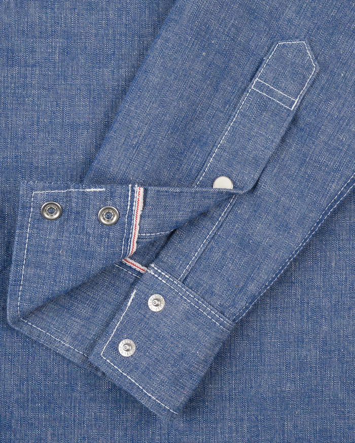 IHSH-13-BLU 10oz Selvedge Chambray Single Yoke Western Shirt - BLUE