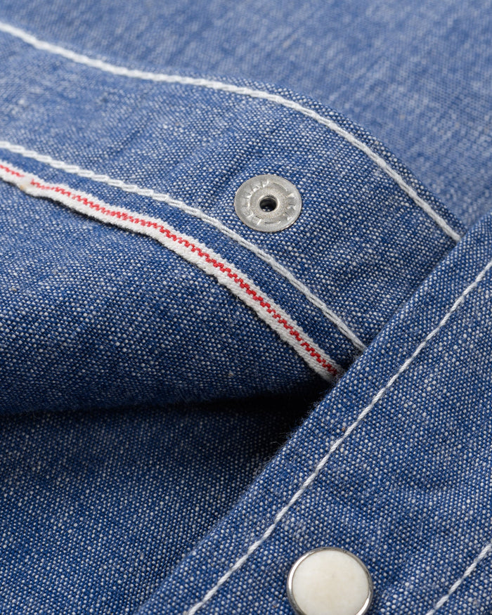 IHSH-13-BLU 10oz Selvedge Chambray Single Yoke Western Shirt - BLUE