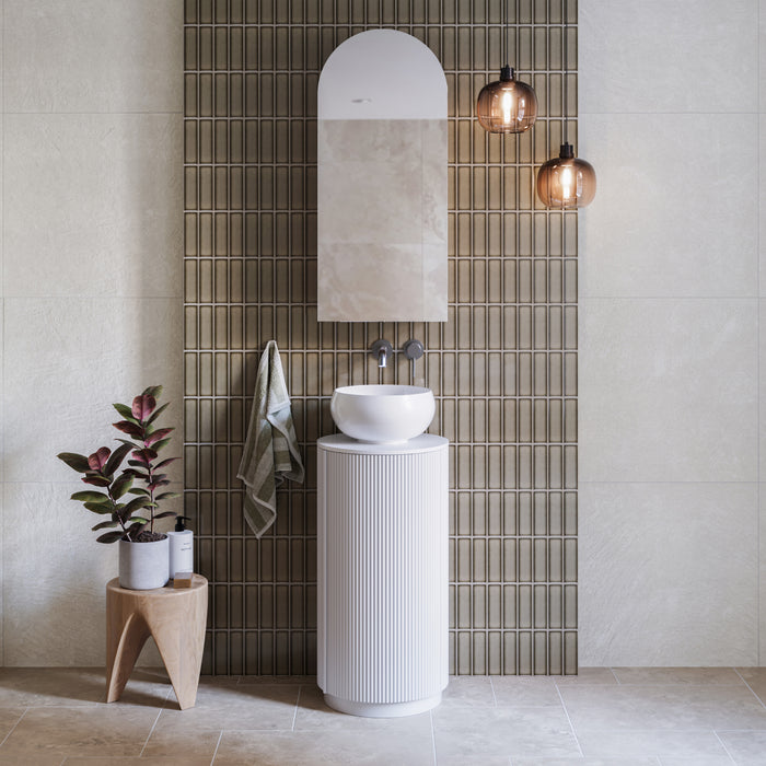 Ingrain Ash Arched Shaving Cabinet 400mm  | The Blue Space
