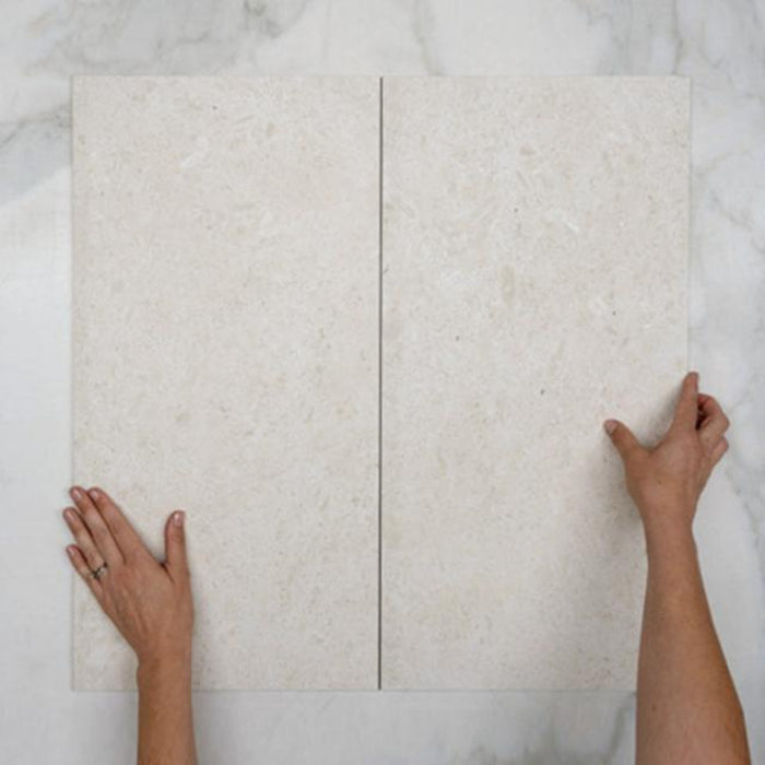 Double With Hand Ivory Myra Limestone Tile Matt 300 x 600 x 10mm Porcelain  - The Blue Space