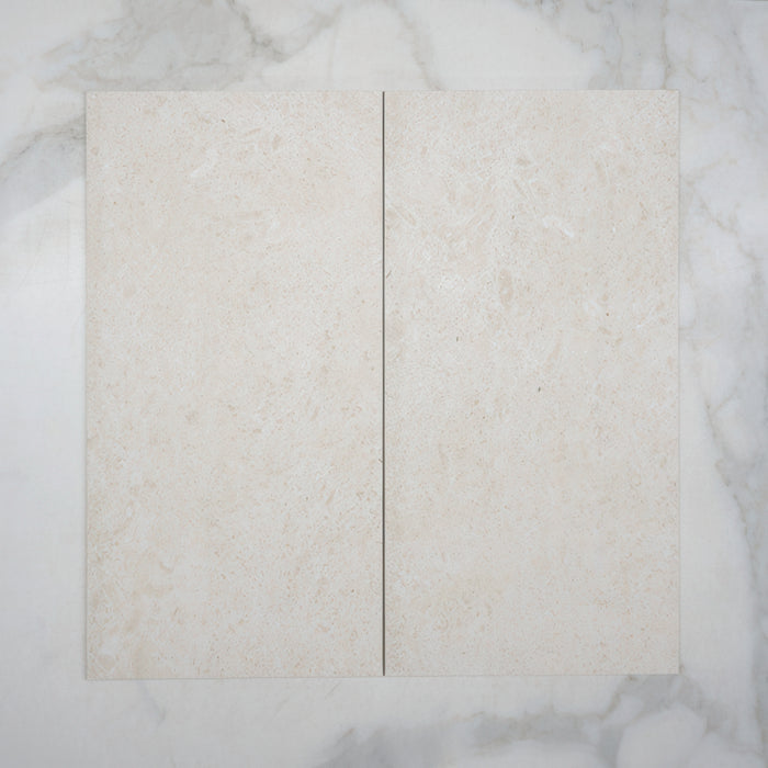 Double No Hand Ivory Myra Limestone Tile Matt 300 x 600 x 10mm Porcelain  - The Blue Space