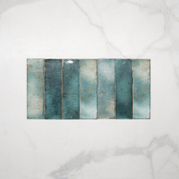 Looks Jade Green Leon Spanish Subway Tile Gloss 69 x 240mm Ceramic  | The Blue Space