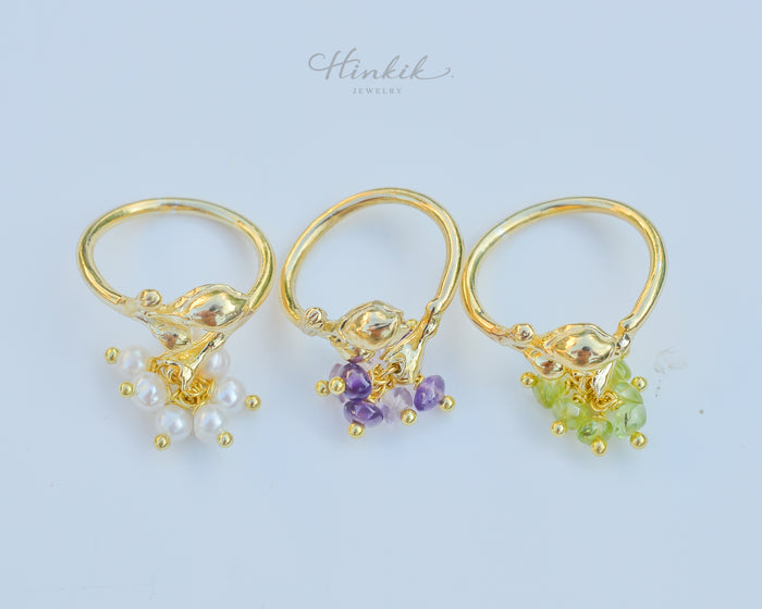 Jasmine Flower Ring with Pearl and Genuine Stones