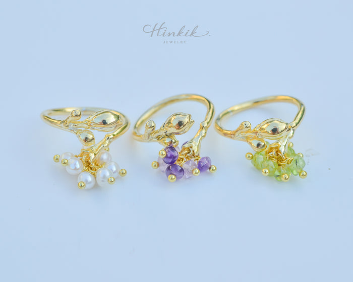 Jasmine Flower Ring with Pearl and Genuine Stones