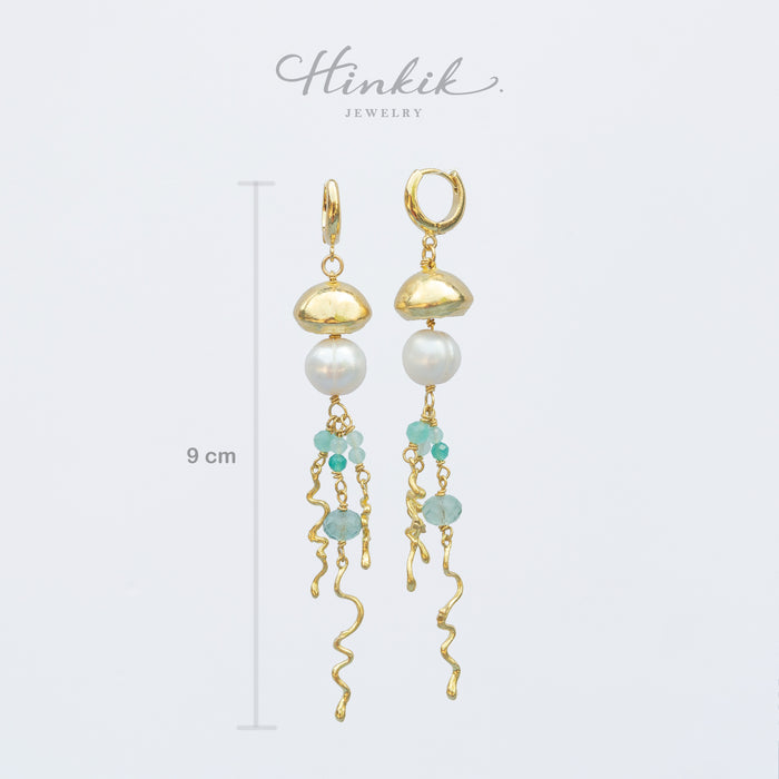 Jellyfish Earrings with Real Pearls and Fluorite Stones