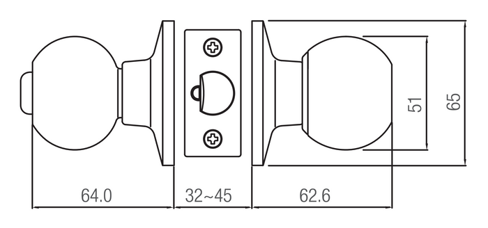Lane Bala Passage Knob Door Handle Set On Round Rosette Polished Stainless Steel