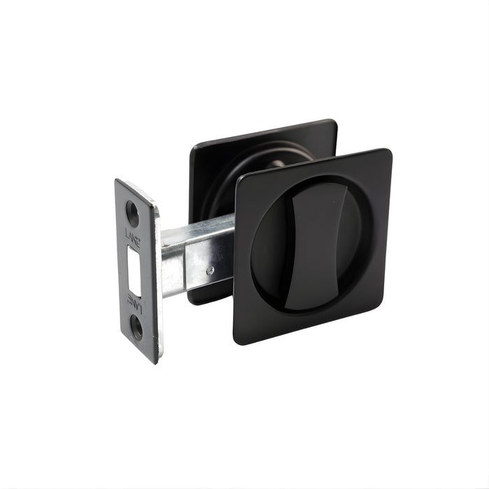 Side View Lane Cavity Slider Door Handle Privacy Door Handle Set Square Rosette Matte Black L521407 - The Blue Space