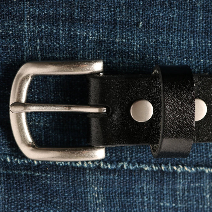 LE-4343 30mm Leather Studs Belt (Summer Oil Leather) - BLACK