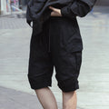 LIGHT PEACH TWILL OVERSIZED CARGO SHORT PANTS - BLACK