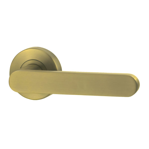 Lockwood Vivid V3 Passage Lever Set Round Rose Satin Brass | The Blue Space