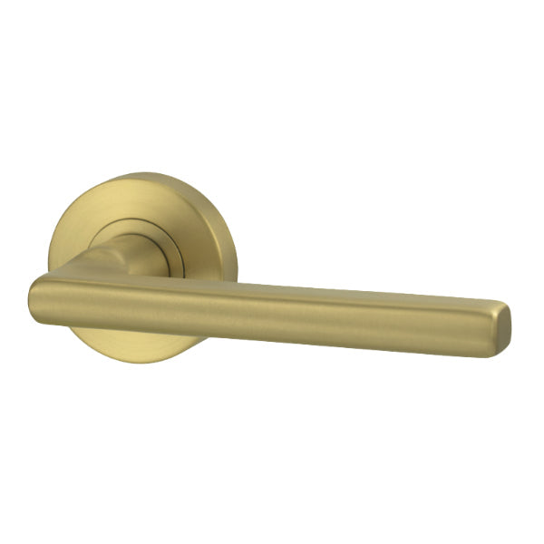 Lockwood Vivid V4 Passage Lever Set Round Rose Satin Brass | The Blue Space