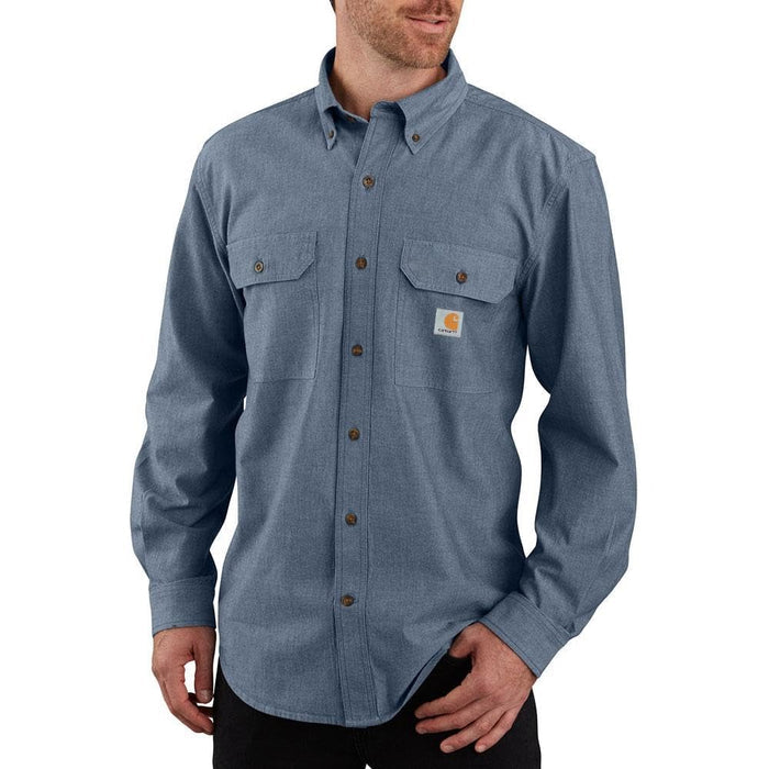 LOOSE FIT MIDWEIGHT CHAMBRAY LONG-SLEEVE SHIRT - DENIM BLUE CHAMBRAY