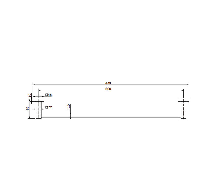 Technical Drawing: Luxe Single Towel Rail Matte Black 600