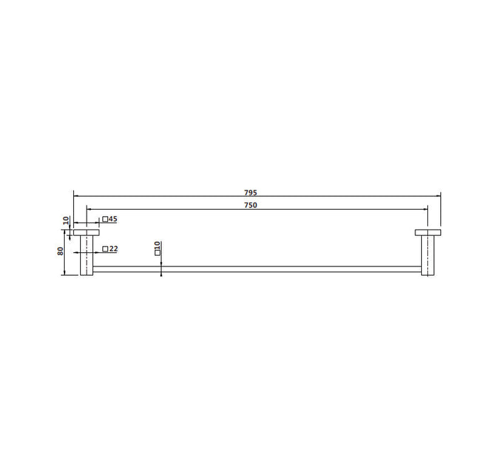 Technical Drawing: Luxe Single Towel Rail Matte Black 750