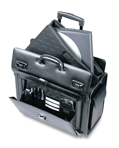 Mancini Deluxe Leather Wheeled Catalog Case / Litigation Case 90459