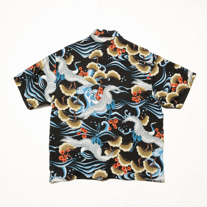 MASH UP ALOHA SHIRT - BLACK CRANE