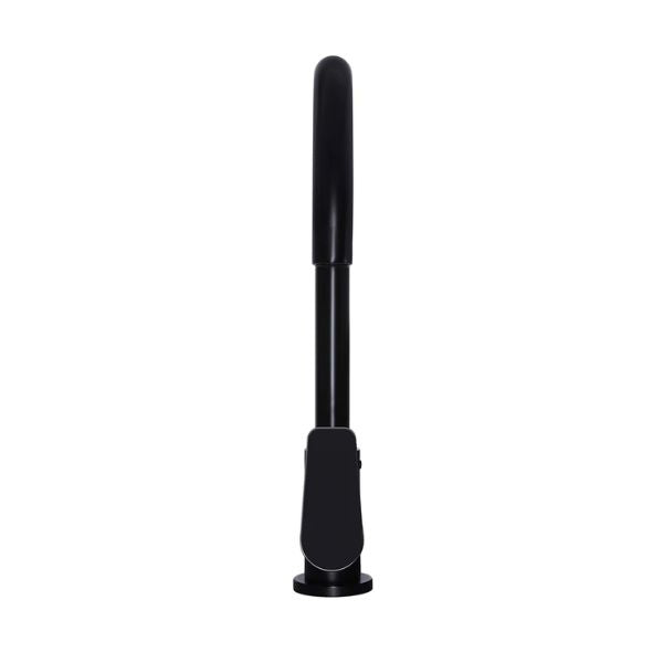 Meir Paddle Round Gooseneck Sink mixer in Matte Black in Front view - The Blue Space