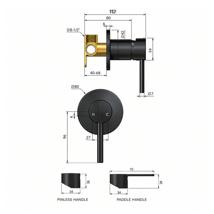 Line Drawing Meir Paddle Round Wall Mixer Shadow Full Kit MW03PD-PVDGM_KIT - The Blue Space