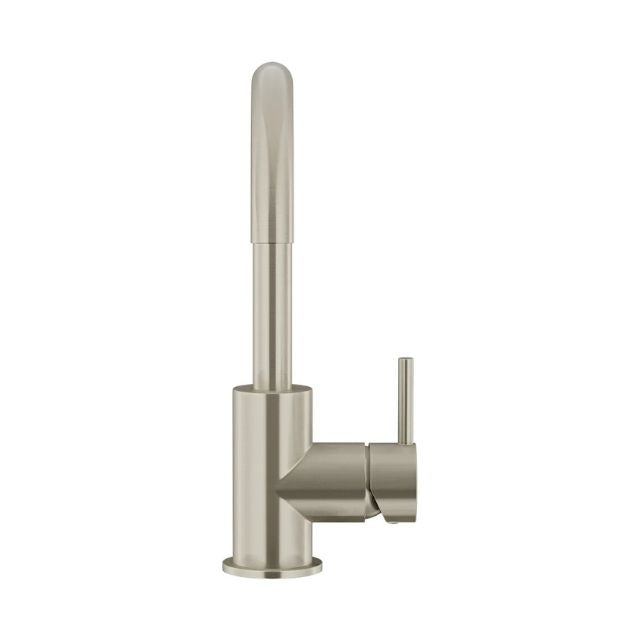Front Meir Round Gooseneck Basin Mixer with Cold Start Brushed Nickel MB17-PVDBN - The Blue Space
