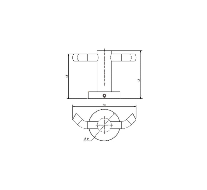 Technical Drawing: Mirage Robe Hook Double Chrome