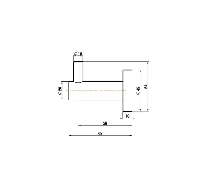 Technical Drawing: Mirage Robe Hook Single Matte Black