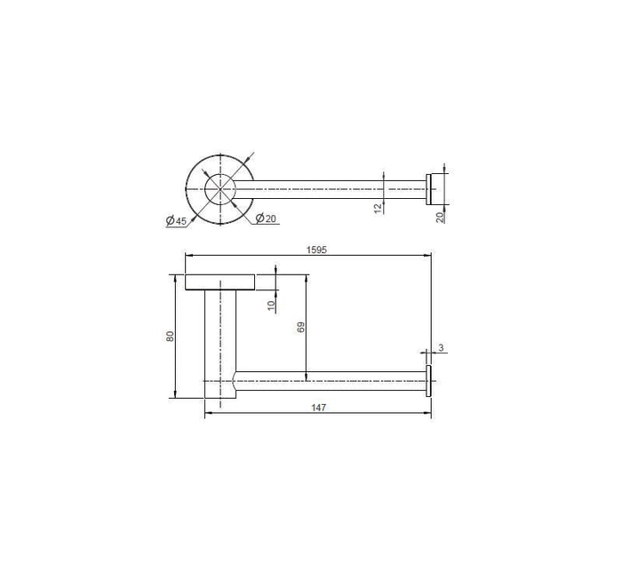Technical Drawing: Mirage Toilet Paper Holder Brushed Bronze