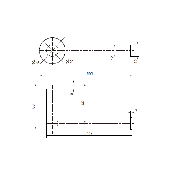 Technical Drawing: Mirage Toilet Paper Holder - Champagne
