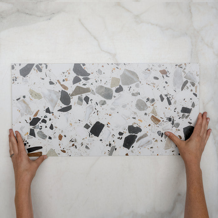 Single WIth Hand Mixed Clio Terrazzo Tile Tech Grip 300 x 600mm Porcelain  - The Blue Space