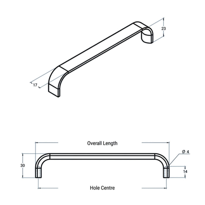 Line Drawing Momo Handles Sense Mini D Handle Dull Brushed Nickel SM0301.256.DBR - The Blue Space