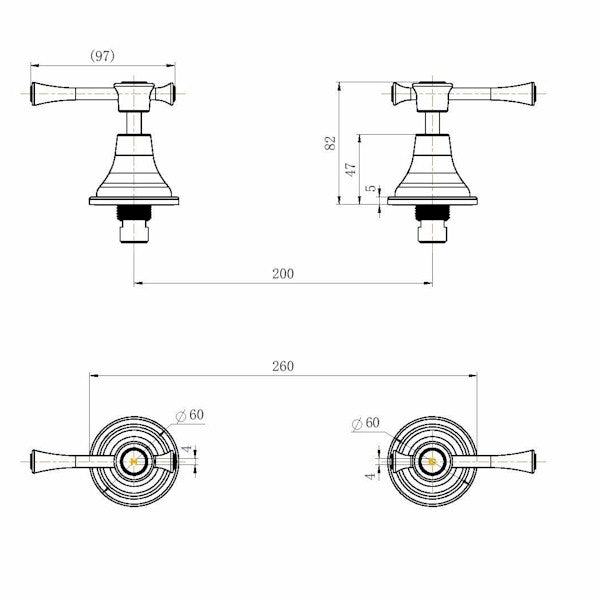 Technical Drawing: Montpellier Wall Assemblies 1/4 Turn Black
