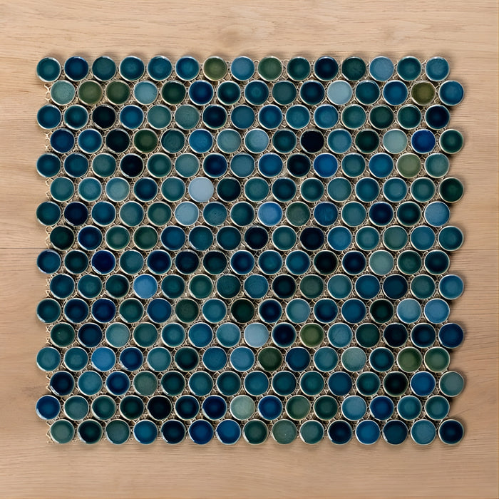 Faces Mooloolaba Gloss Marine Porcelain Penny Round Mosaic Tile 20x20mm ORB073 - The Blue Space