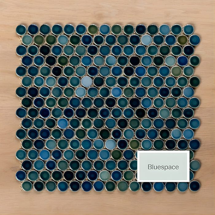 Mooloolaba Gloss Marine Porcelain Penny Round Mosaic Tile 20x20mm ORB073 - The Blue Space