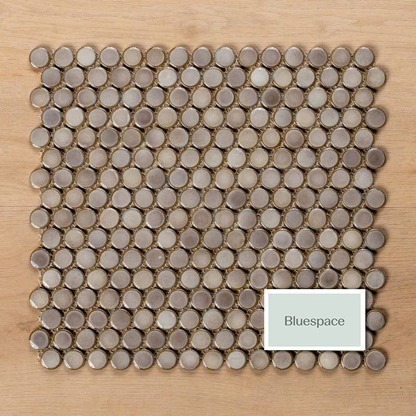 Mooloolaba Gloss Tea Porcelain Penny Round Mosaic Tile 20x20mm - The Blue Space
