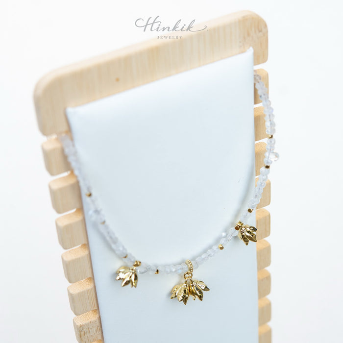 Moonstone Necklace with Pikul Flower Design & White Topaz | Auspicious Fine Jewelry for Everyday Wear ✨