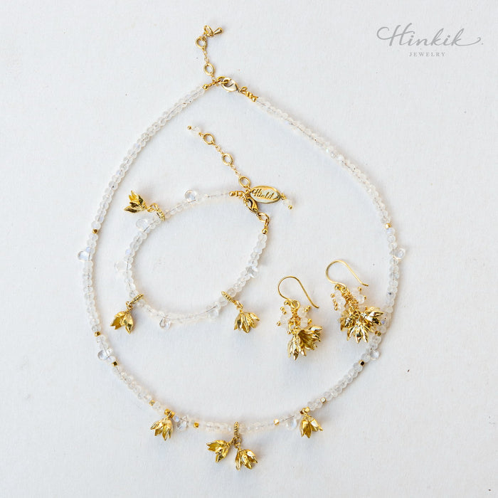Moonstone Necklace with Pikul Flower Design & White Topaz | Auspicious Fine Jewelry for Everyday Wear ✨
