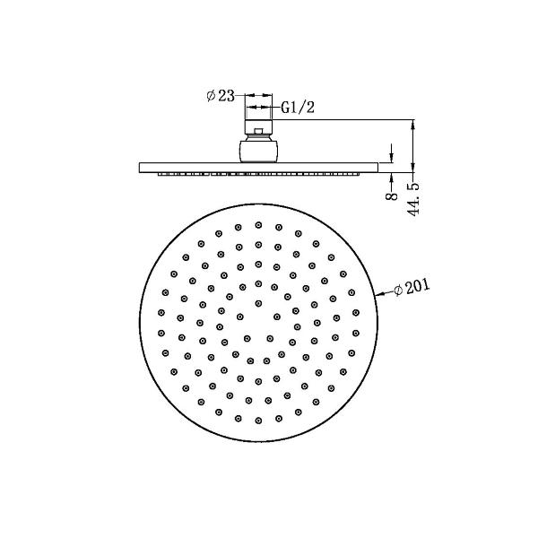 Technical Drawing: Nero Nero 200mm Round Shower Head Chrome