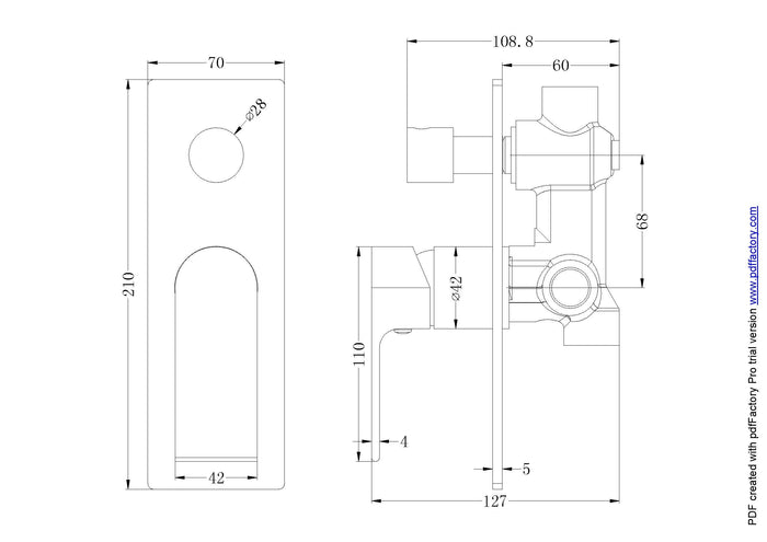 Technical Drawing: Nero Bianca Shower Mixer With Divertor