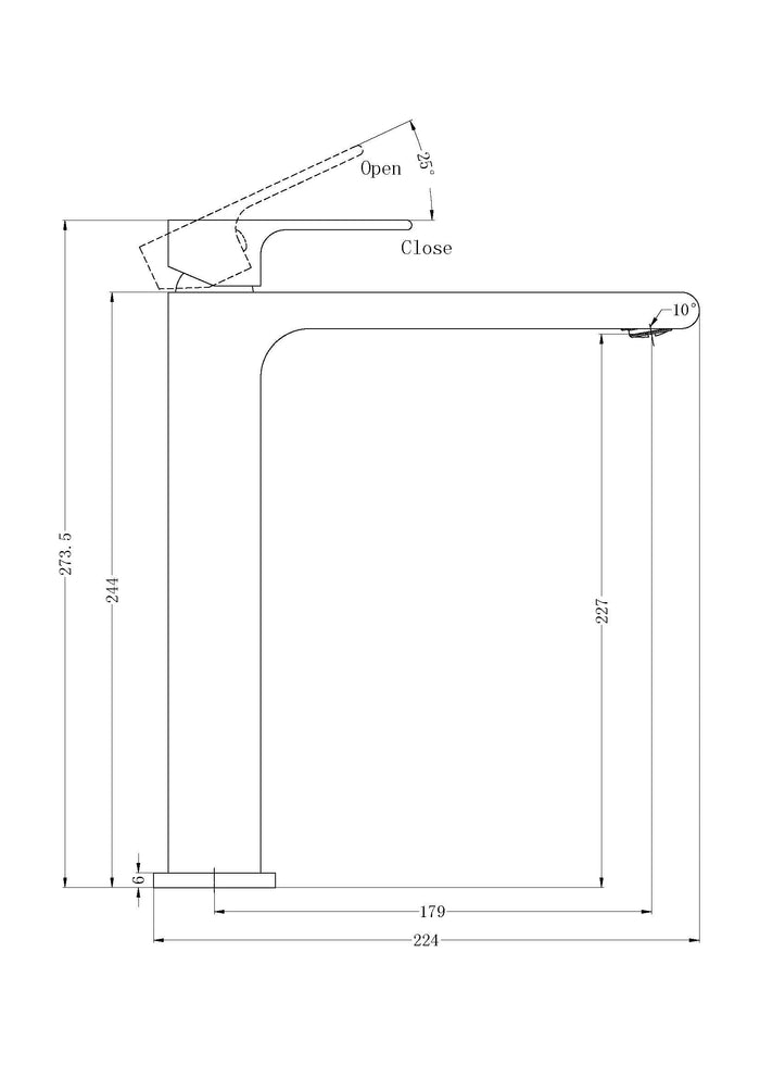 Technical Drawing: Nero Bianca Tall Basin Mixer Matte Black