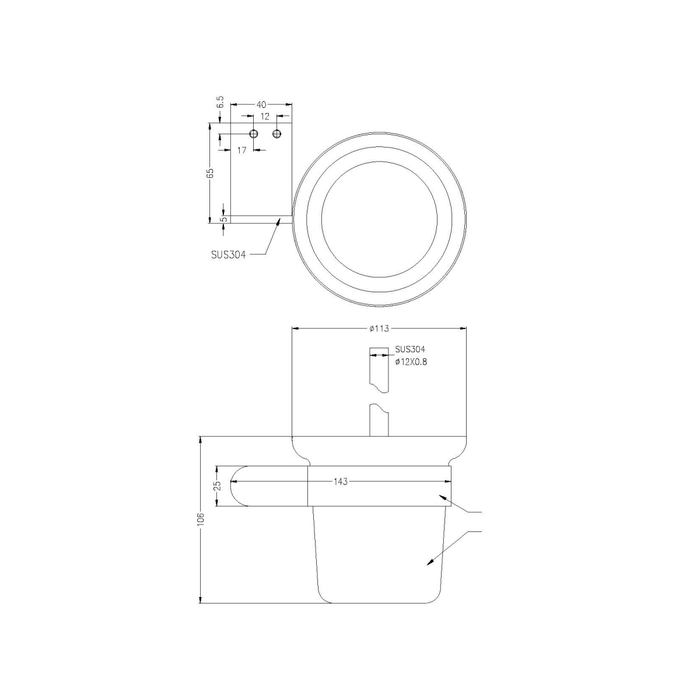 Technical Drawing: Nero Bianca Toilet Brush Holder Gun Metal Grey