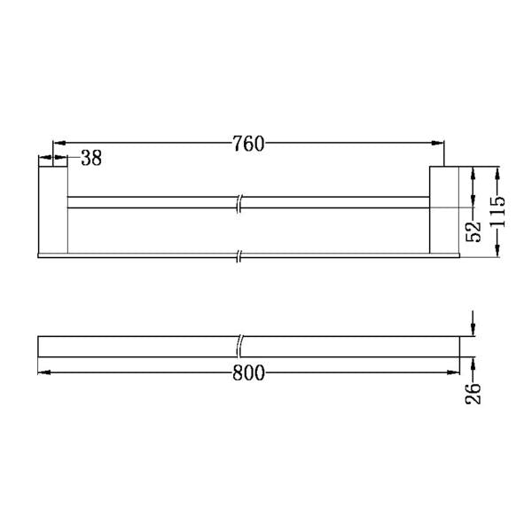 Technical Drawing: Nero Celia 800mm Double Towel Rail Matte Black