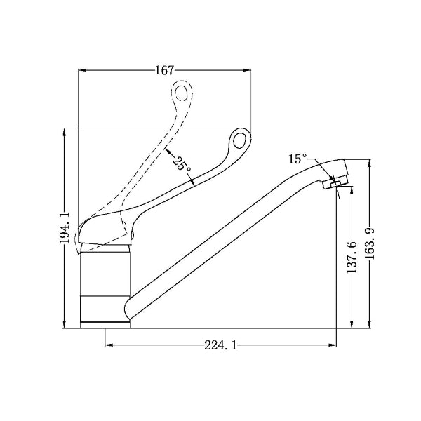 Technical Drawing: Nero DDA Care Sink Mixer Chrome