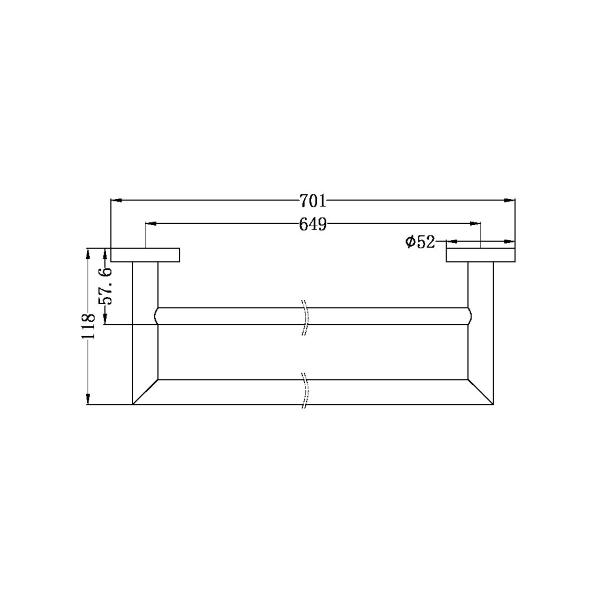 Technical Drawing: Nero Dolce 700mm Double Towel Rail Brushed Nickel